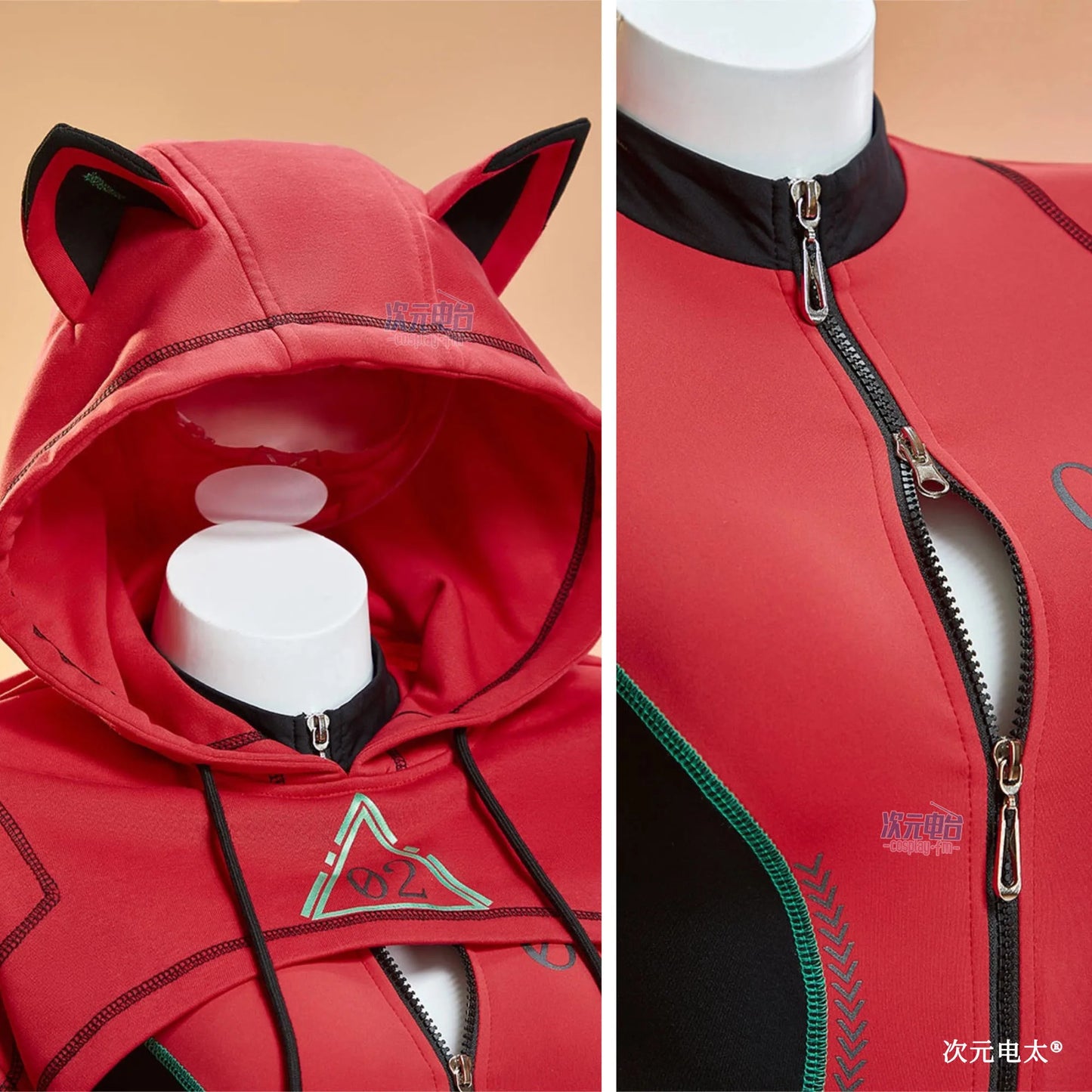 Asuka Langley Soryu Cosplay Costume – Women’s Hooded Jumpsuit with Cat Ears (Long Sleeve Bodysuit Sportswear Party Uniform Outfit)