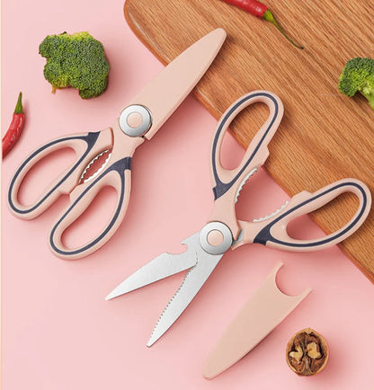 Ciseaux de cuisine en acier inoxydable avec couvercle de protection – Ciseaux robustes pour volaille, poisson, légumes et ouvre-noix