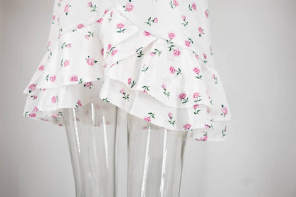 Robe mini florale à volants printemps-été 2026 pour femme – Jupe courte plissée à col en V, tenue décontractée élégante et à la mode