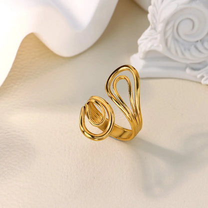 Anillo abierto grueso dorado vintage – Anillo llamativo geométrico de acero inoxidable para mujer