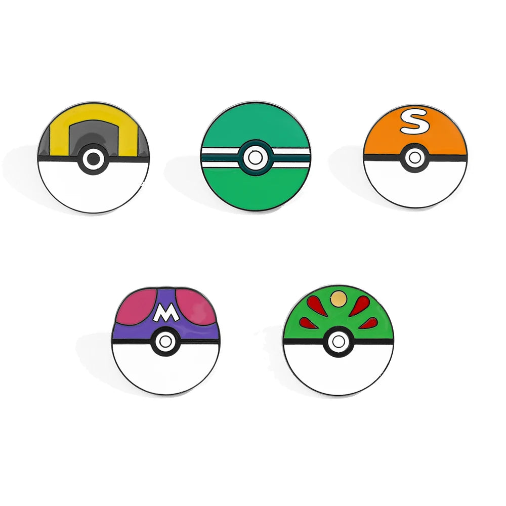 14PCS Pokémon Poké Ball Enamel Brooch Set – Minimalist Cartoon Metal Pins for Backpack & Clothing Accessories