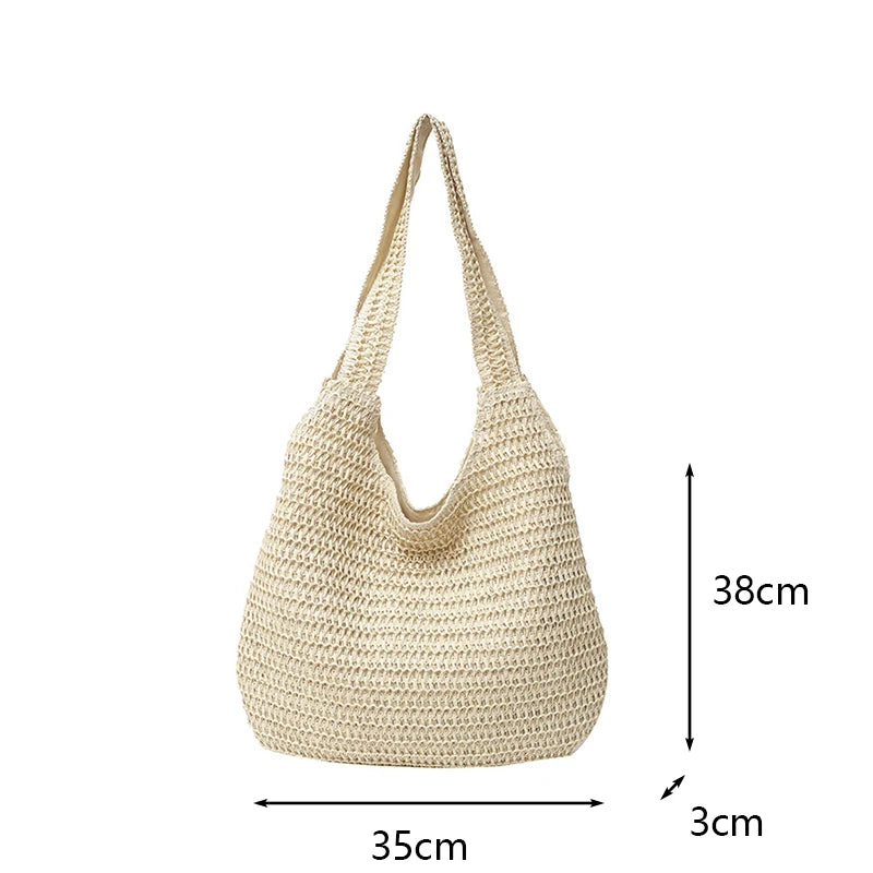 Sac à bandoulière en rotin tressé pour femmes – Grand sac cabas en paille tressée, sac de plage d'été pour femmes, sac de voyage décontracté pour les vacances, le shopping et un usage quotidien
