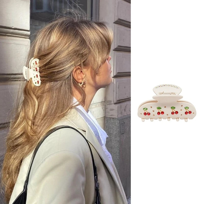 Pinzas para el pelo de cereza bonitas – Pinzas para el pelo de acetato con diamantes de imitación de frutas, flores y mariposas para mujeres y niñas | Accesorios para el pelo de moda Kawaii