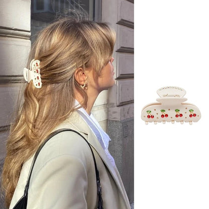 Pinzas para el pelo de cereza bonitas – Pinzas para el pelo de acetato con diamantes de imitación de frutas, flores y mariposas para mujeres y niñas | Accesorios para el pelo de moda Kawaii