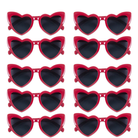 10 gafas de sol rojas en forma de corazón – Gafas de fiesta vintage para mujer | Recuerdos de despedida de soltera, decoraciones de boda y regalos para damas de honor