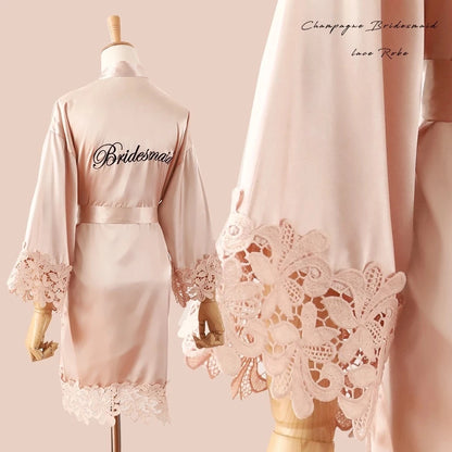 Women’s Summer Lace Kimono Robe – Bride & Bridesmaid Wedding Sleepwear Embroidered Bathrobe Night Dress