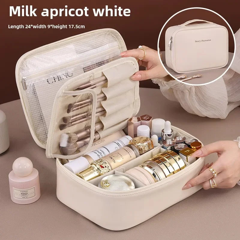 Bolsa de cosméticos de gran capacidad para mujer – Organizador de maquillaje de lujo portátil, neceser de viaje para productos esenciales de belleza, cuidado de la piel, cosméticos y accesorios personales