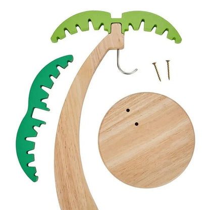 Wooden Banana Rack Hanging Kitchen Rack Simulated Leaf Decorative Fruit Vertical Storage Rack with Hook Kitchen Decoration
