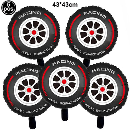 Racing Car Birthday Party Decorations – Race Car, Tire Wheel, Traffic Cone & Checkered Balloons for Kids' Racing-Themed Parties