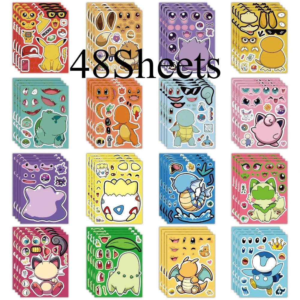Pokémon DIY Puzzle Sticker Set – 16/32pcs Make-a-Face Cartoon Jigsaw Toys for Kids (Pikachu & Charizard)