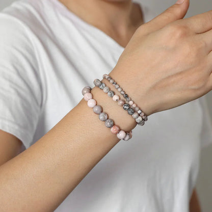 Set de 3 Pulseras de Cuentas de Piedra Natural – Agate Musgoso Indio, Rodonita y Cuarzo Cristal de 4mm/6mm/8mm para Hombres y Mujeres