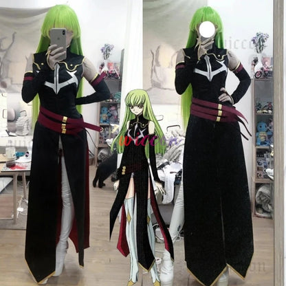 Code Geass C.C. Cosplay Costume – Black Queen Witch Uniform with Wig (Halloween Party Dress)