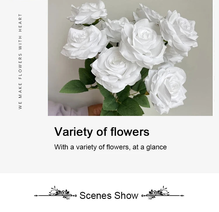 Ramo de rosas de diamantes de 9 cabezas – Rosas artificiales sintéticas con detalles de diamantes brillantes, arreglo floral realista para boda, decoración del hogar, sala de estar y regalo