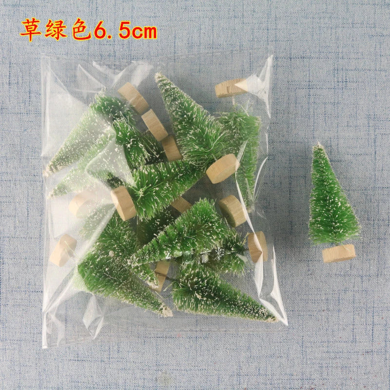 12PCS 4.2CM Mini Christmas Trees – White Snow Frost Sisal Bottle Brush Trees with Santa for DIY Xmas House & Holiday Decor