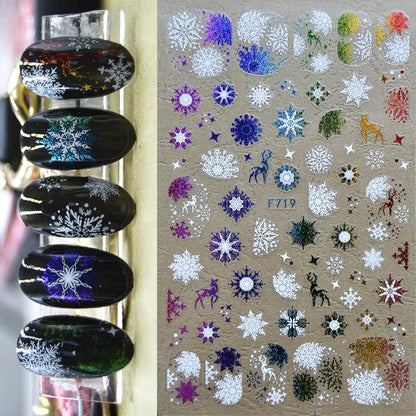 3D Christmas Nail Art Stickers – Snowflake & Winter Tree Nail Decals for Nail Tips Decoration