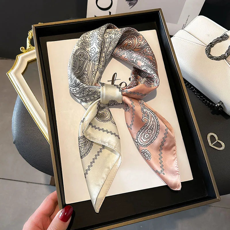 Women's Luxury Satin Silk Feel Square Scarf Printed Hair Scarf Neckerchief Bandana Hijab Wrap