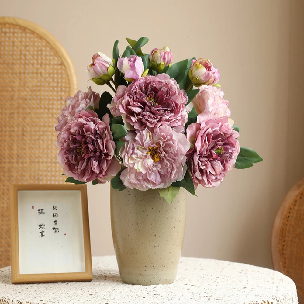 Grande Pivoine Artificielle en Soie – Bouquet de Fausses Pivoines de Haute Qualité avec Tige, Fleur Artificielle Style Européen pour Décoration de Mariage, Décoration Intérieure et Arrangements Floraux DIY