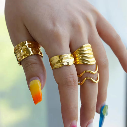 Anillo abierto grueso dorado vintage – Anillo llamativo geométrico de acero inoxidable para mujer