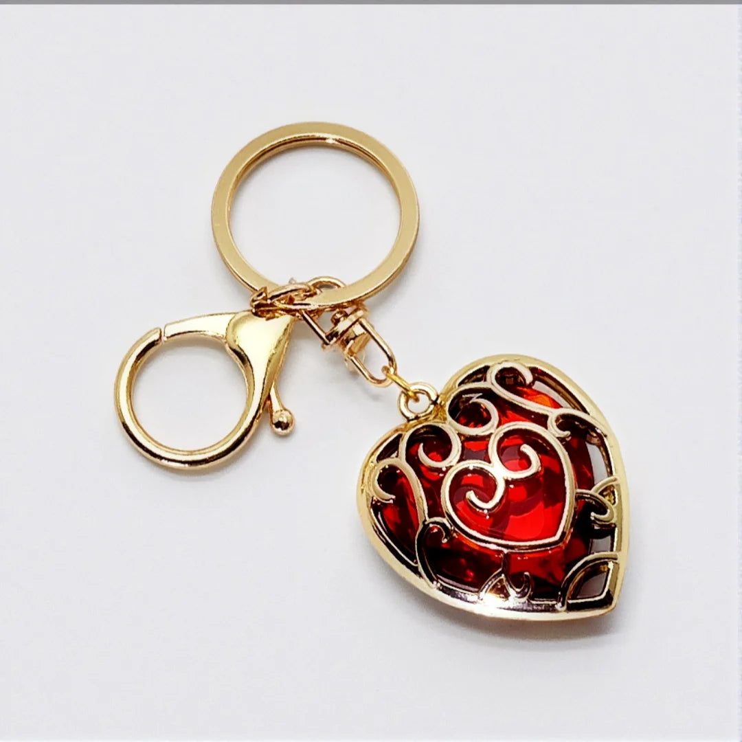 Zelda Heart Container Keychain – Skyward Sword Crystal Heart Pendant Keyring Jewelry Gift for Men & Women