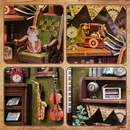 CUTEBEE Kit DIY de Rincón de Libro con Luces LED – Modelo de Estantería en Miniatura de Madera de Búho y Decoración