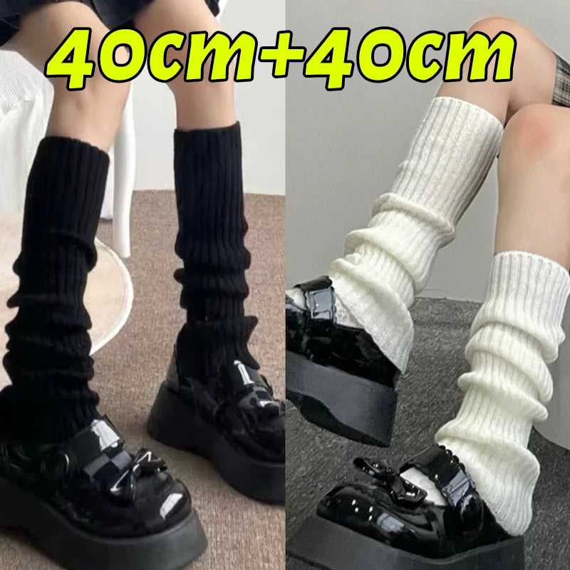 Calentadores de piernas de punto Lolita para mujer – Puños largos de ganchillo para botas y calentadores de pies de invierno Y2K (40–70 cm)