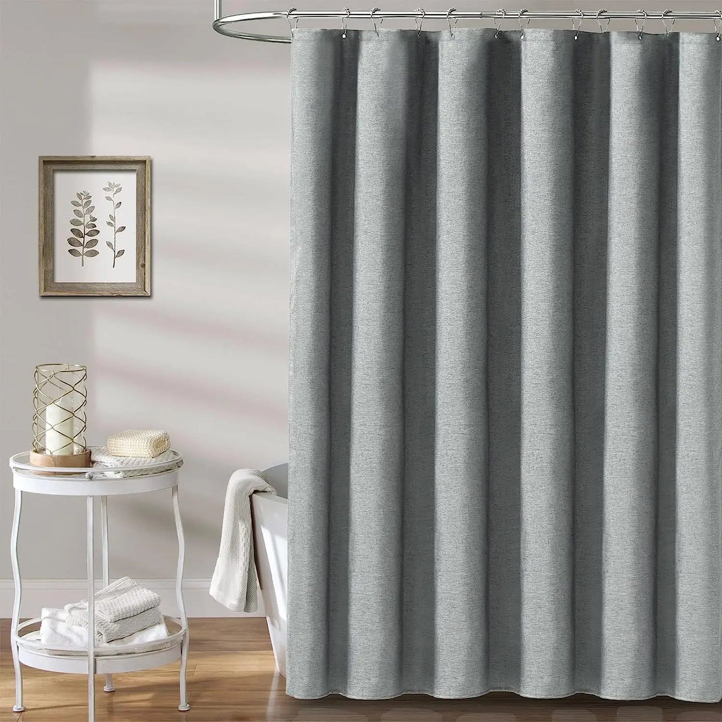 Cortina de ducha de lino de lujo – Cortina de baño de tela impermeable con ganchos de metal