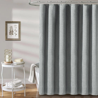 Cortina de ducha de lino de lujo – Cortina de baño de tela impermeable con ganchos de metal