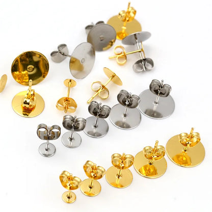 Clous de boucles d'oreilles en acier inoxydable doré, 50 à 100 pièces, avec attaches – Tiges de base vierges pour la fabrication de bijoux et boucles d'oreilles DIY