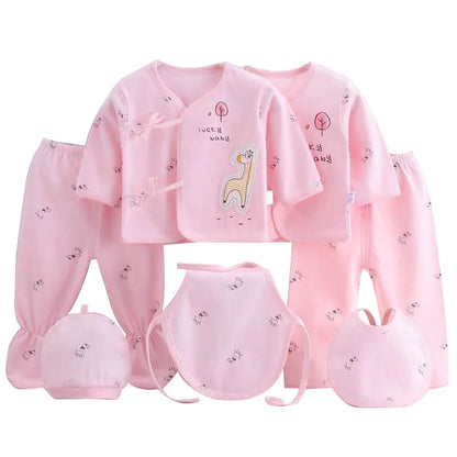 Conjunto de ropa de bebé de 7 piezas para recién nacido – Bonito conjunto de camiseta, pantalones y gorro de algodón con estampado de dibujos animados para bebés y niñas