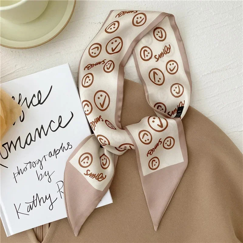 Khaki Nude Silk Scarf Hair Band – Vintage Satin Ribbon Bow Hair Accessory for Women | Elegant Fashion Hair Tie