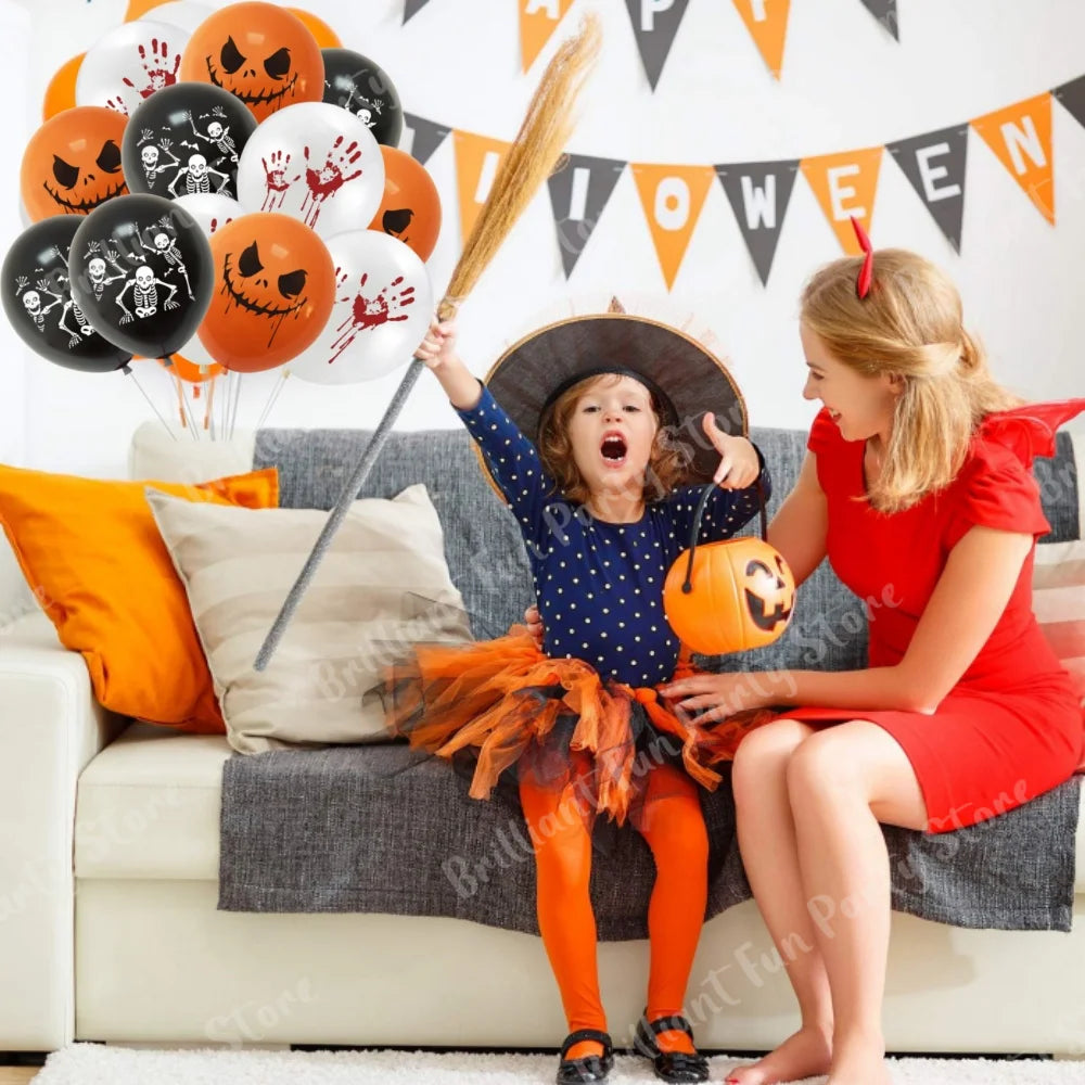 12-Inch Halloween Latex Balloons – Black, Orange, White & Pink Balloons for Halloween Parties, Holiday Events, Party Favors & Decorations
