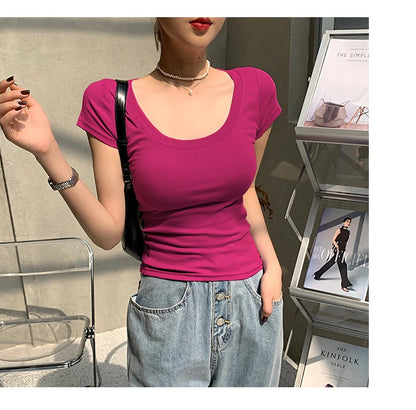 2026 Summer Women’s 100% Cotton Slim T-Shirt Casual Basic O-Neck Solid Korean Style Tee 16 Colors