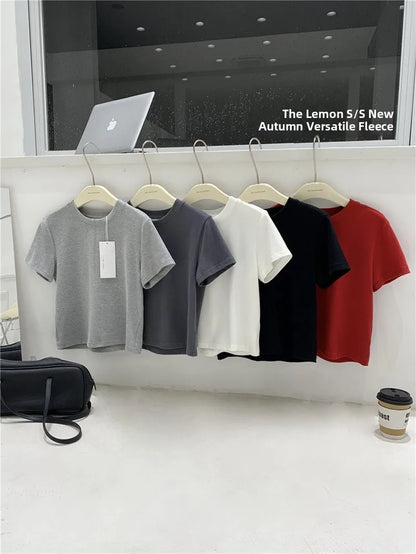 Women's Loose Short-Sleeve T-Shirt – Korean-Style Round-Neck Basic Base Layer Top, Polyester-Cotton Casual Inner Wear for Summer & Commuting