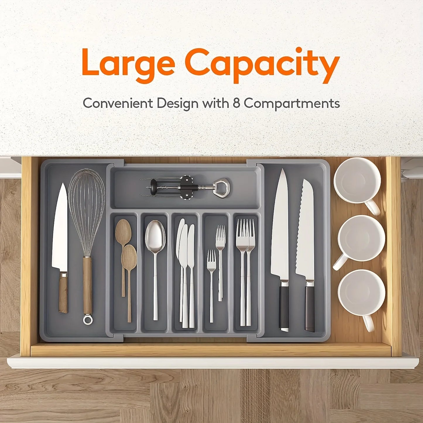 Adjustable Flatware Drawer Organizer – Plastic Kitchen Utensil Storage Tray for Cutlery, Tableware & Countertop