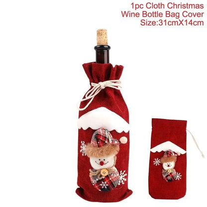 Christmas Wine Bottle Cover Set – Red Dress Wine Bottle Bag for Xmas, New Year Gifts, Navidad Party & Dinner Table Decor