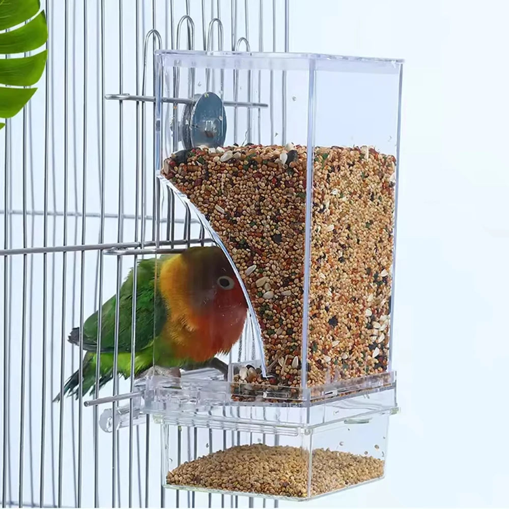 Parrot Bird Feeder – 1PC Transparent Anti-Spill Food Box, Durable Clear Feeding Device for Parrots & Small Birds