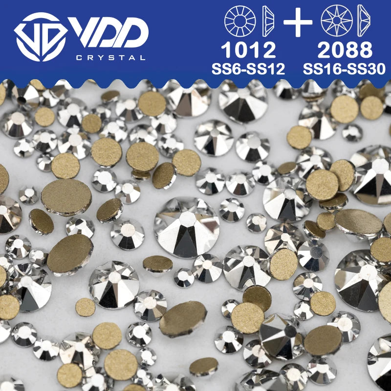 VDD Piedras Preciosas de Cristal Doradas de Fondo Plano – 2088 Cristales de Strass para Arte de Uñas, Manualidades y Decoraciones DIY