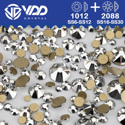 VDD Piedras Preciosas de Cristal Doradas de Fondo Plano – 2088 Cristales de Strass para Arte de Uñas, Manualidades y Decoraciones DIY