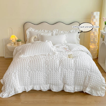 Juego de ropa de cama de 3 piezas de encaje coreano Seersucker – Juego de funda nórdica y fundas de almohada para dormitorio y habitación de invitados