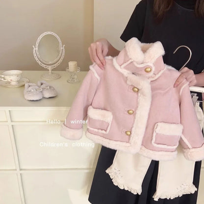 Girls Winter Coat with Plush Lining, Thick Cotton-Padded Baby Jacket, Fashionable Warm Outerwear for Kids and Toddlers