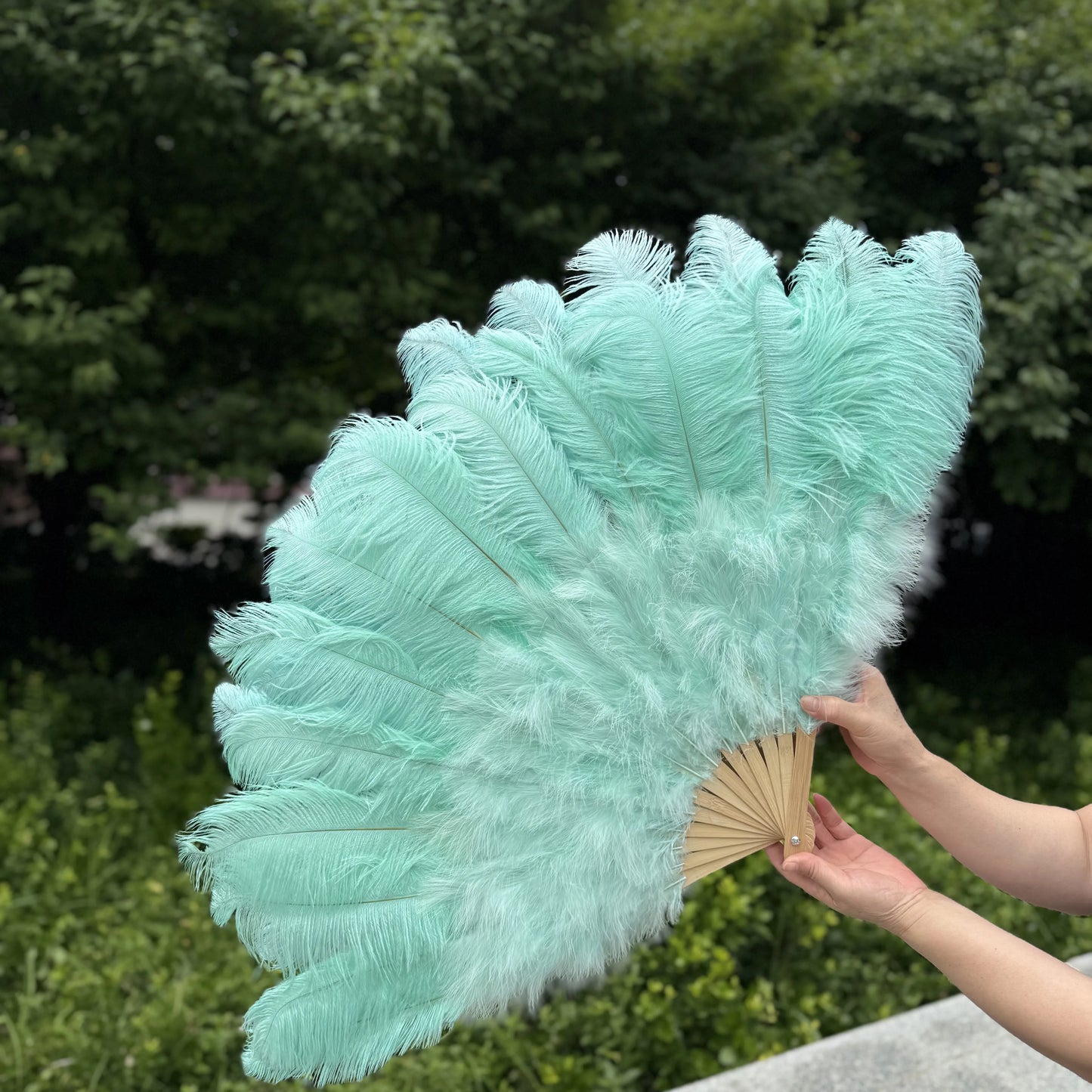 Abanico Grande de Plumas de Avestruz Blancas – Elegante Abanico para Baile y Actuaciones Escénicas (100 cm / 130 cm)