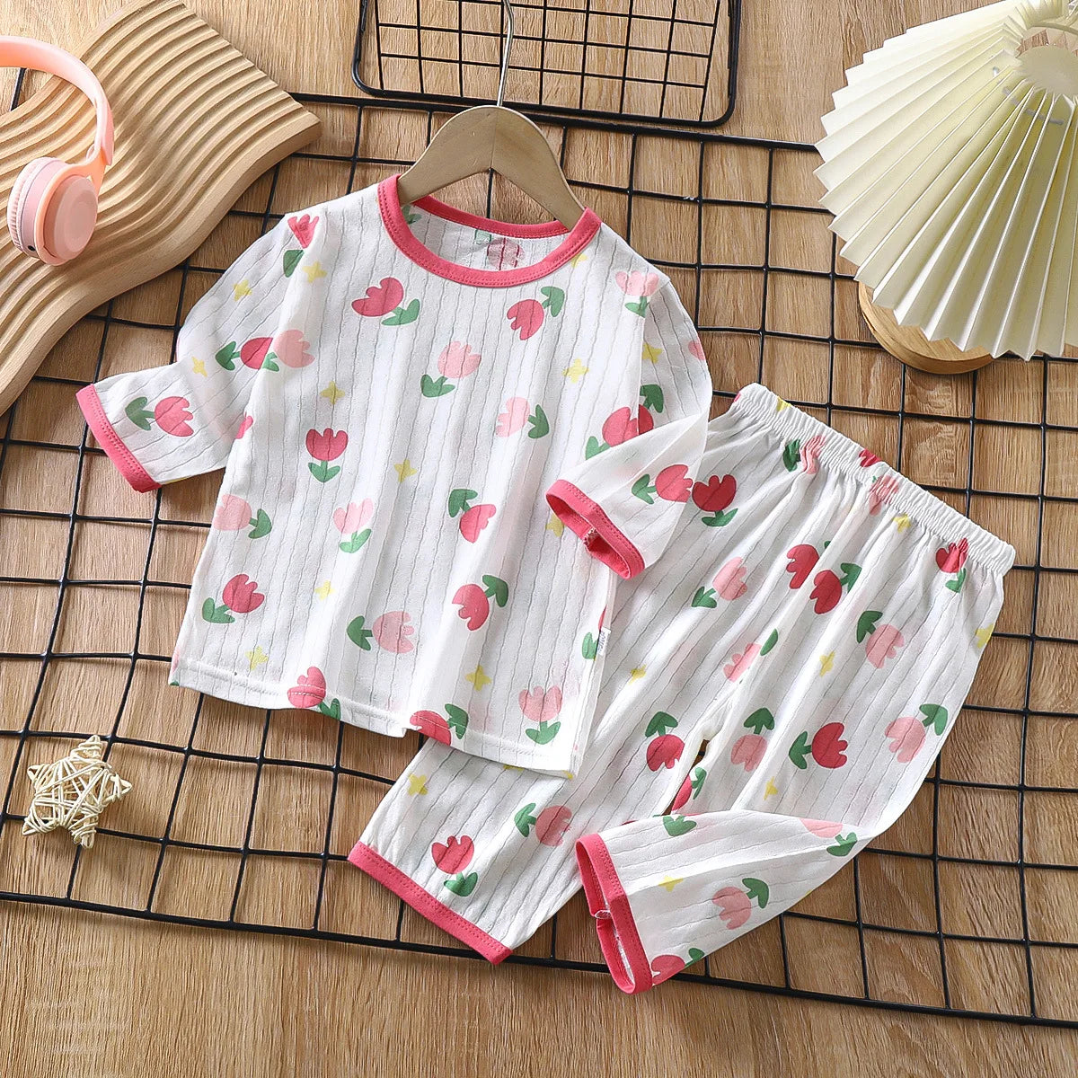 Conjunto de Pijama de Algodón para Bebé – Traje de Noche de Manga Larga para Niños Pequeños con Diseño de Dibujos Animados | Ropa Suave de Estar por Casa para Niños y Niñas