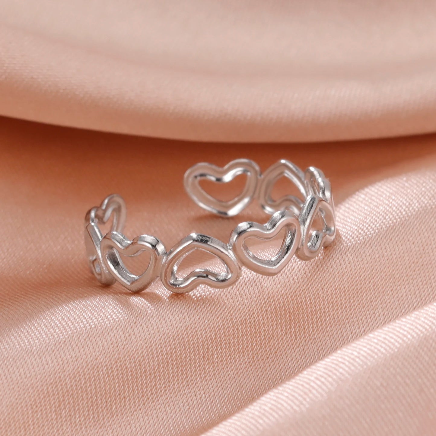 Bague Skyrim en acier inoxydable cœur géométrique pour femme, réglable, ouverte, pour fête, esthétique
