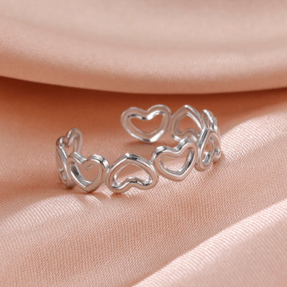 Bague Skyrim en acier inoxydable cœur géométrique pour femme, réglable, ouverte, pour fête, esthétique