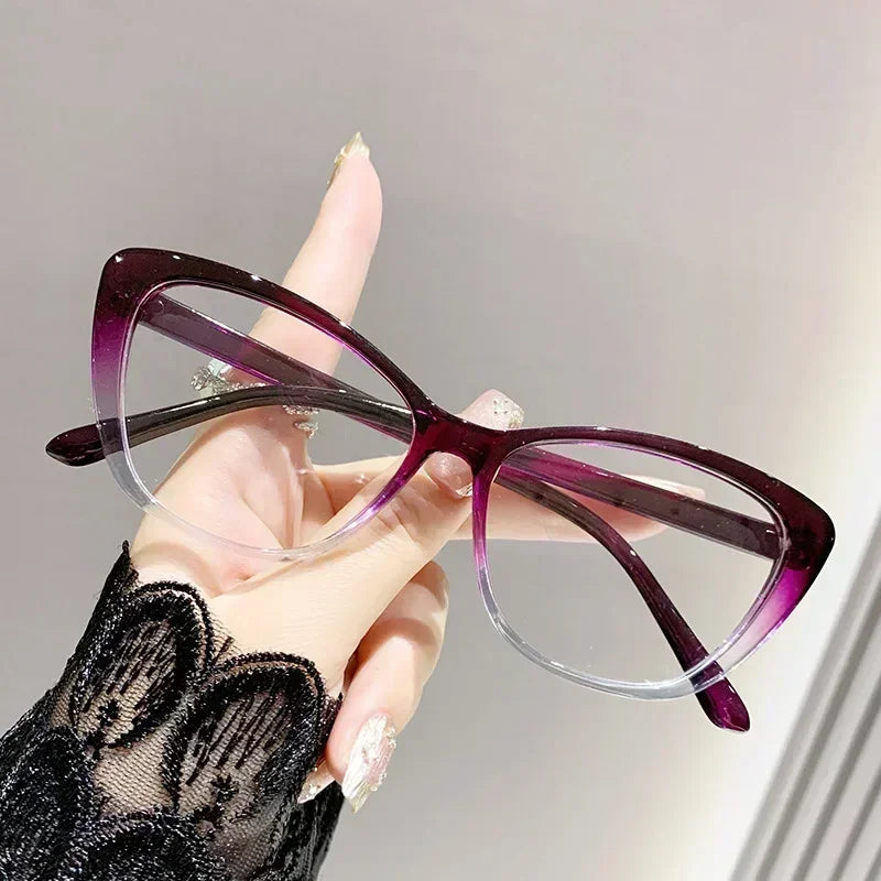 Women's Cat-Eye Myopia Glasses – Ultra-Light Near-Sight Eyewear with Anti-Blue-Light Lenses, Fashion Computer Glasses, -0.00 to -3.00 Diopter