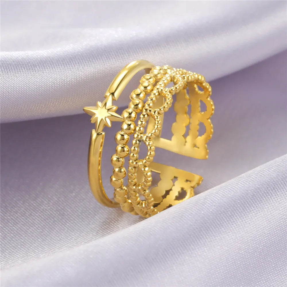 Bague Skyrim en acier inoxydable cœur géométrique pour femme, réglable, ouverte, pour fête, esthétique