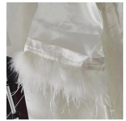 Women’s Feather Satin Robe – Bride Bridesmaid Wedding Kimono Bathrobe V-Neck Nightgown Lingerie