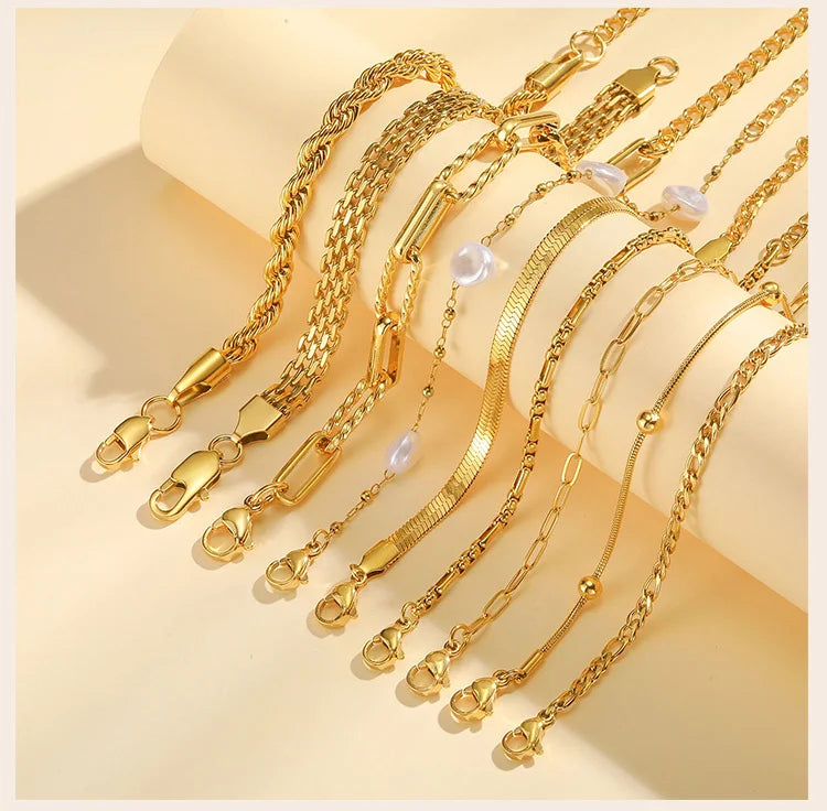 Waterproof Stainless Steel Chain Bracelet – Gold Plated Stackable Link Bracelet for Women | Trendy Fashion Jewelry Gift
