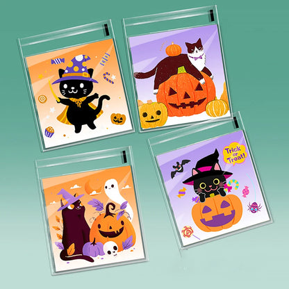 100PCS Halloween Self-Adhesive Treat Bags – Clear Candy & Cookie Packaging Bags for Kids’ Birthday Parties, Party Favors & Gifts
