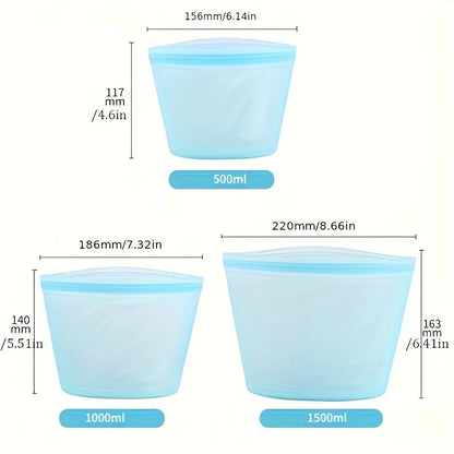 1/3PCS Reusable Silicone Food Storage Bags – Leakproof Ziplock Containers for Fridge & Freezer, Fresh-Keeping Kitchen Organizer Bags